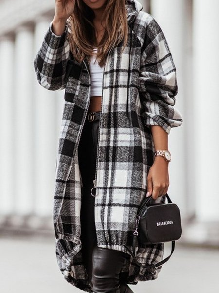 

Nero Allentare cappuccio Controllato/Plaid Giubbotto, overcoat
