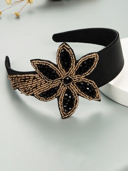 

Vintage Crystal Flower Hair Hoop, Black, Headwear