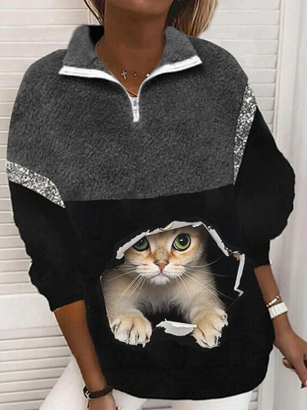 

Casual Cotton Blends Animal Sweatshirt, Black-grey, Hoodies & Sweatshirts