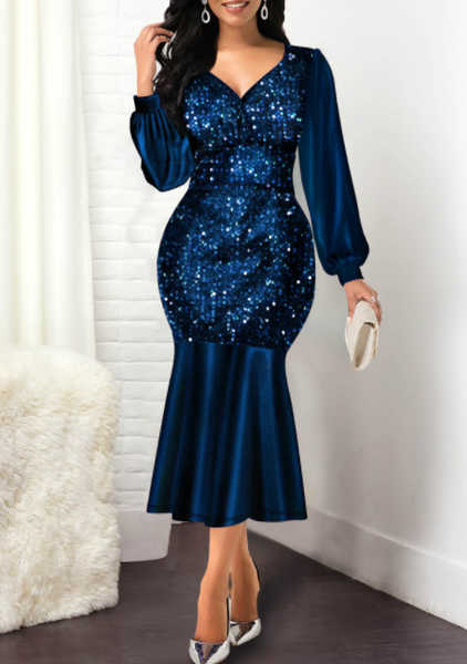 

Party Slim Fit Elegant Mermaid Dress, Blue, Midi Dresses