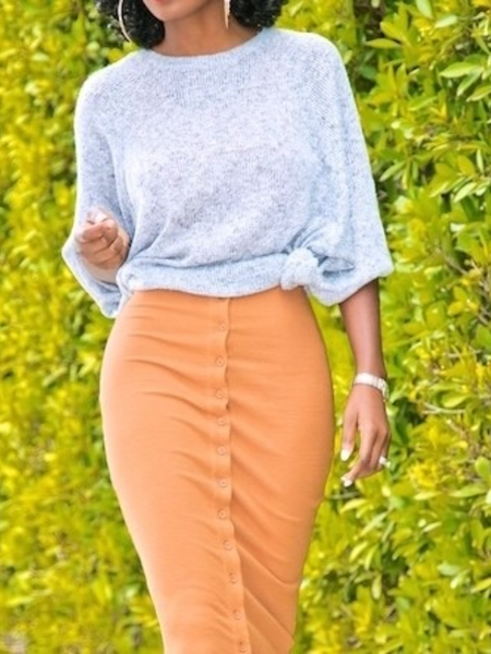 

Winter Crew Neck Simple Plain Mid-weight High Stretch Sweater, Gray, Pullovers