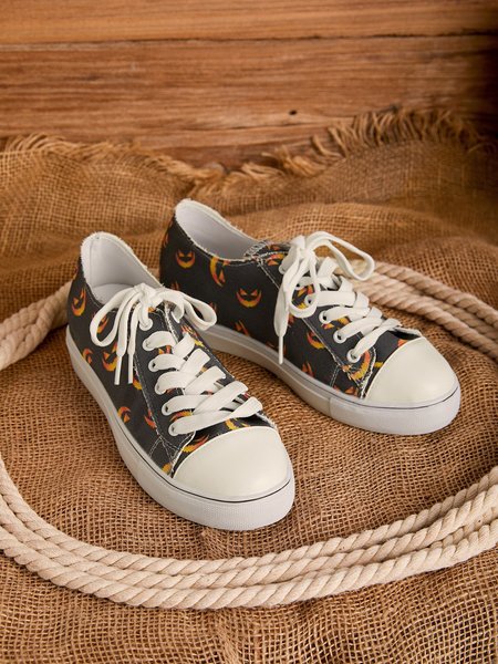 

Halloween Scary Face Lace-up Sneakers, Black, Sneakers