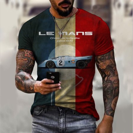 

Men's Racing Element Graphic Print Round Neck Short-Sleeved Tee, Red, T-shirt