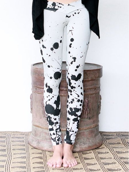 

Vintage Casual Polka Dots Sporty Pants, Black-white, Leggings