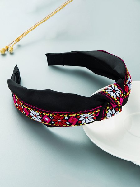 

Ethnic Embroidery Flower Hair Hoop, Rose red, Headwear
