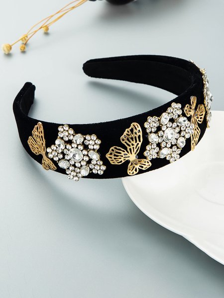 

Vintage Butterfly Rhinestone Hair Hoop, Black, Headwear