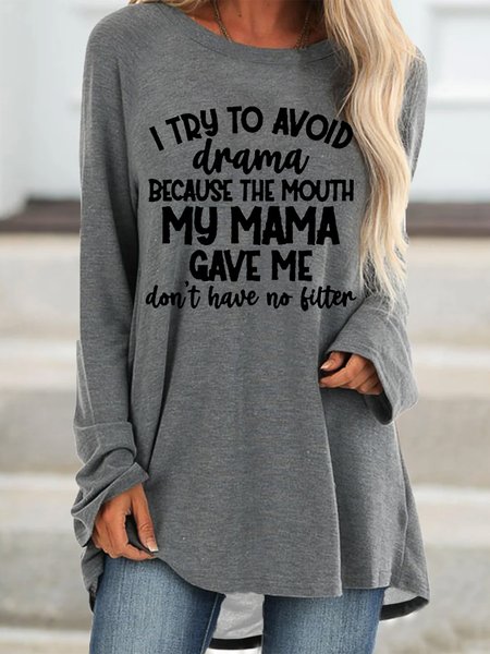 

Funny Novelty Casual Tops, Light gray, Long sleeves