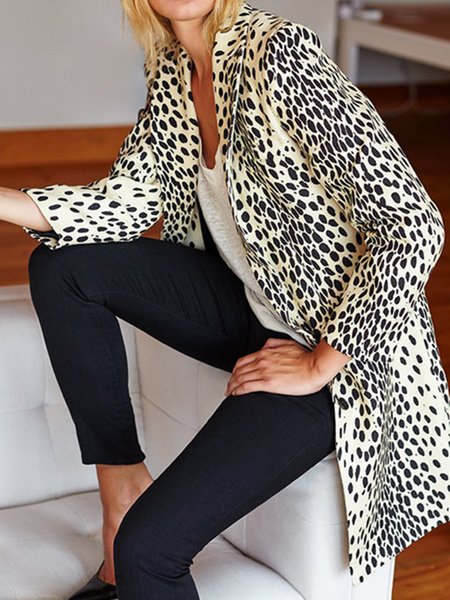 

Regular Fit Elegant Long sleeve Lapel Outerwear, Leopard, Blazers