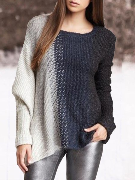 

Color Block Casual Loosen Round Neck Sweater, Black, Sweaters
