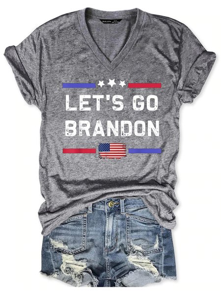 

Printed V-neck short-sleeved T-shirt, Gray, T-shirts