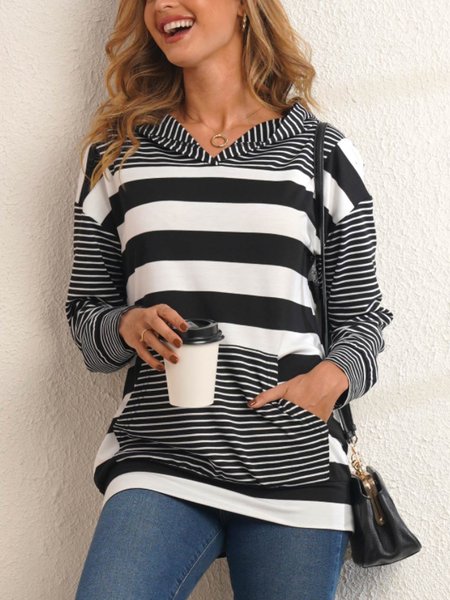 

Vintage Casual Elegant Hooded Cotton Blends Sweatshirt, Black-white, Sweatshirts & Hoodies