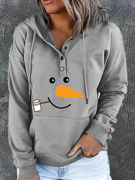 

Christmas Snowman With Pockets Long Sleeve Loosen Hoodies, Gray, Hoodies & Sweatshirts