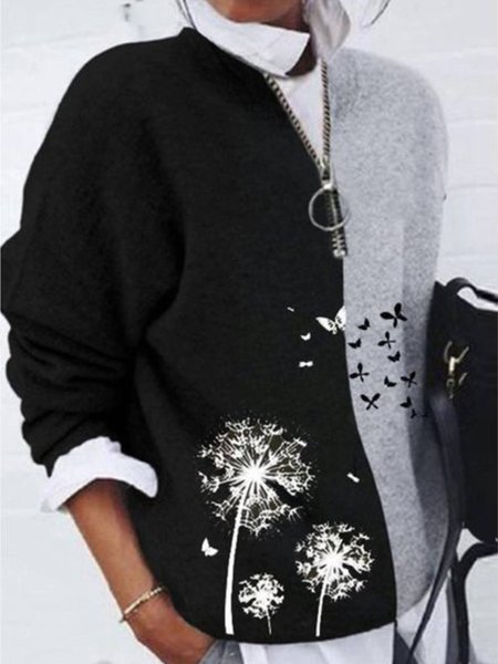 

Casual Dandelion Crew Neck Shirts & Tops, Black-grey, Tops
