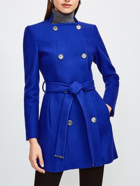 

Long sleeve Solid Elegant Regular Fit Outerwear, Blue, Coats