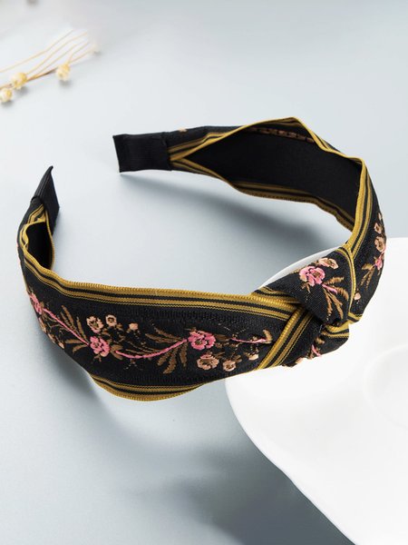 

Ethnic Embroidery Flower Hair Hoop, Black, Headwear