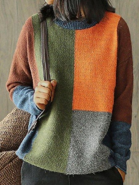 

Casual Color Block Crew Neck Sweater, Multicolor, Sweaters & Cardigans