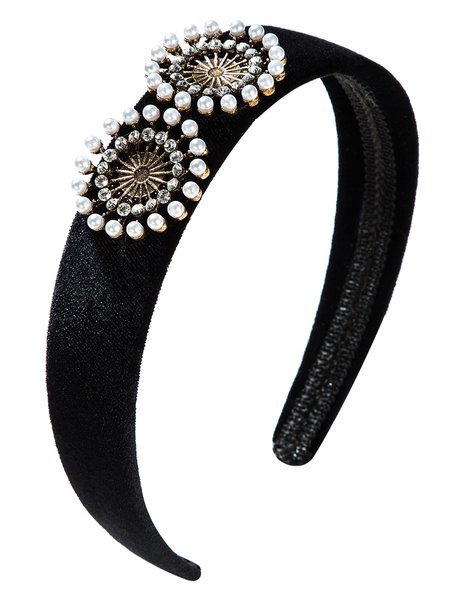 

Vintage Rhinestone Pearl Flannel Hair Hoop, As picture, Headwear