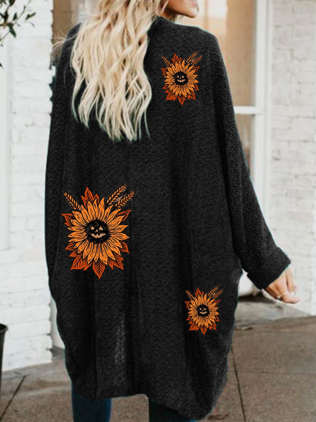 

Casual Vintage Floral Loosen Elegant Outerwear, Black, Outerwear