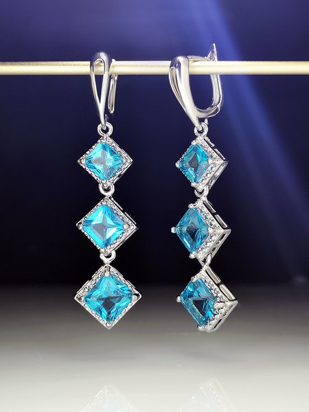 Simple Topaz Rhombus Alloy Earrings, As picture, Earrings
