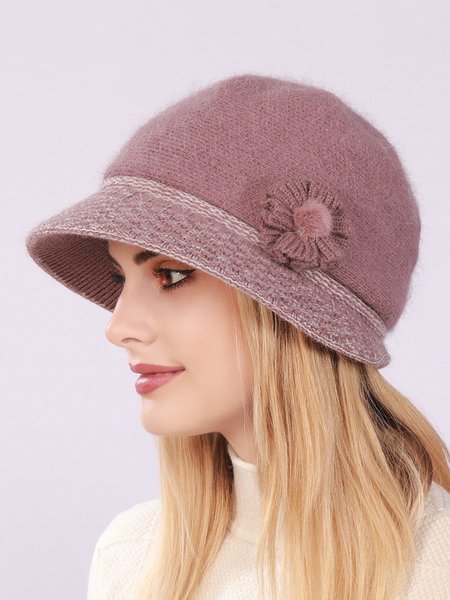 

Simple Faux Flower Wool Bucket Hat, Light purple, Women Hats