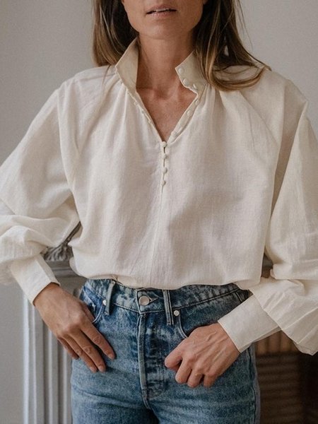 

Vintage Casual Elegant Shirts & Tops, White, Long sleeve tops