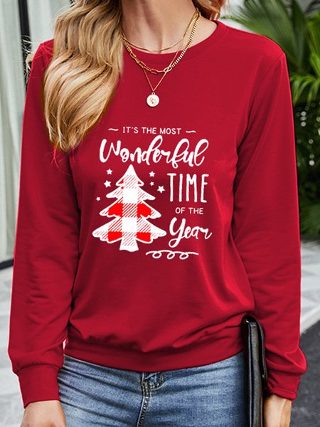 

Christmas Wonderful Day Crew Neck Loosen Sweatshirt, Red, Hoodies&Sweatshirts