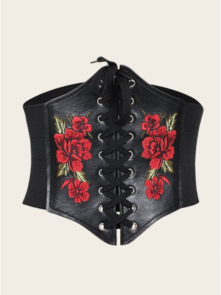 Simple Rose Embroidery Girdle, As picture, Belts