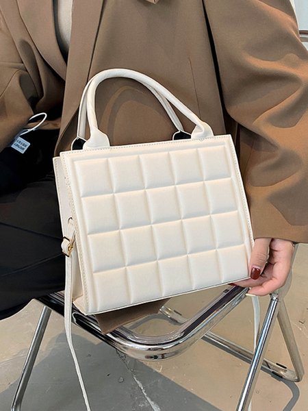 Simple Embossed Portable Messenger Bag, Off white, Bags