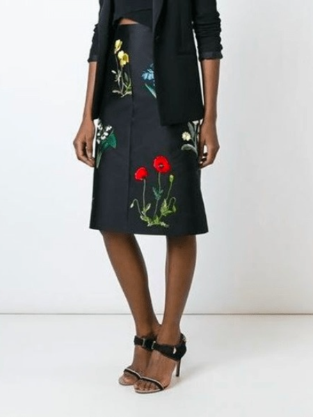 

Winter Elegant Work Formal Date Mid-weight Non-Stretch Skirts, Black, Midi Skirts