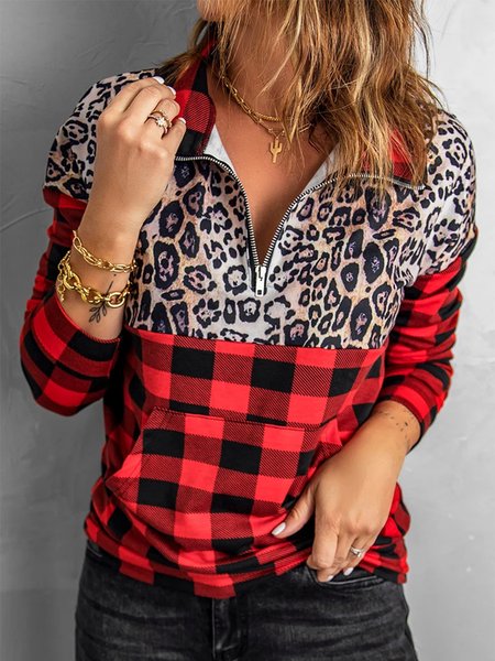 

Leopard Lapel Loosen Sweatshirt, Red, Hoodies & Sweatshirts