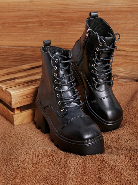 

Simple Plain Zipper Martin Boots, As picture, Boots