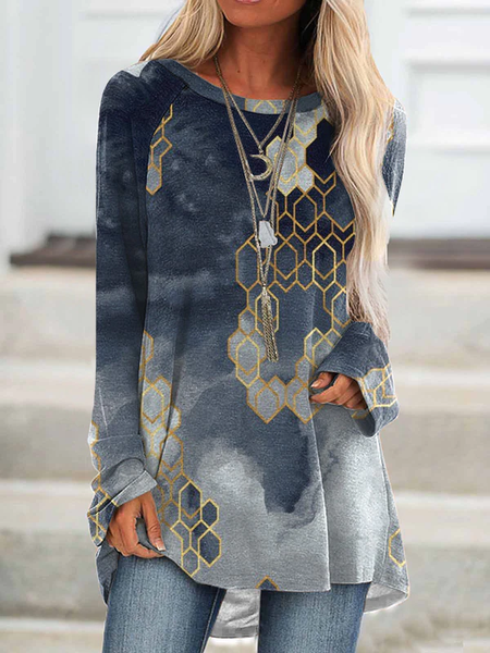 

Casual Regular Fit Geometric Shirts & Tops, Blue, Tunics