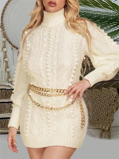 

High Neck Casual Regular Fit Sweaters, White, Sweaters