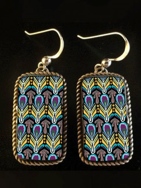 

Retro Ethnic Square Earrings, As picture, Earrings
