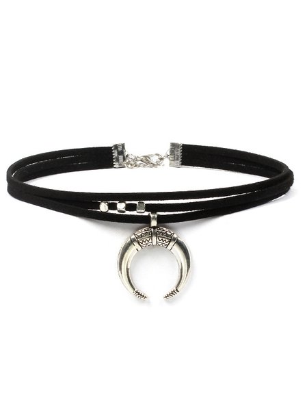 

Simple Alloy Moon Choker, As picture, Necklaces