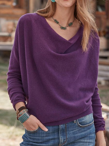 

Cowl neck Loosen Off Shoulder Vintage Sweater, Purple, Sweaters