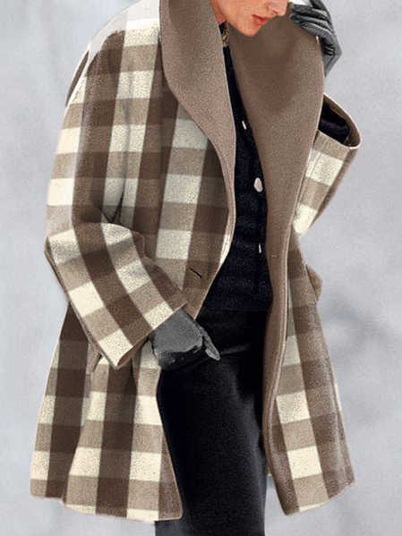 

Grid Casual Cotton Blends Outerwear, Khaki, Coats