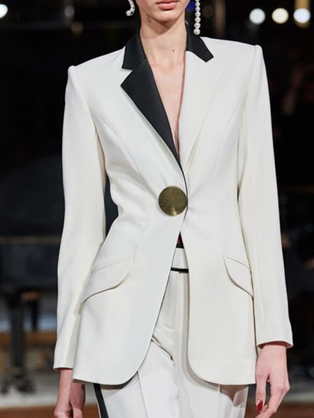 

Color Block Formal Work Blazers Suit, White, Blazers
