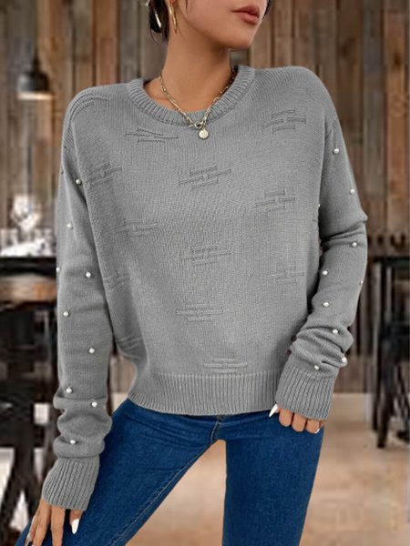 

Casual Loosen Yarn/Wool Pearl Elegant Sweater, Gray, Sweaters