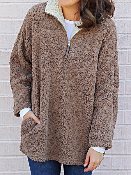 

Casual Plain Fluff/Granular Fleece Fabric Sweatshirt, Brown, Hoodies & Sweatshirts