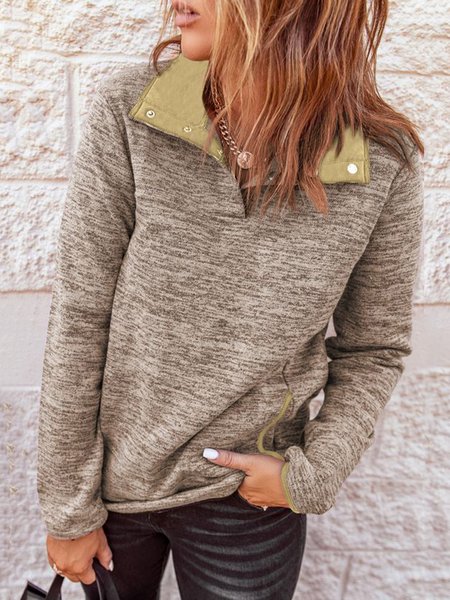 

Casual Lapel Plain Sweatshirt, Khaki, Hoodies & Sweatshirts