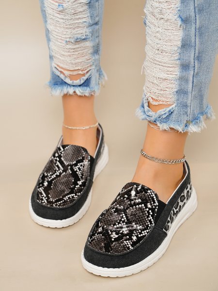 

Snakeskin Stitching Loafers, As picture, Flat & Loafers