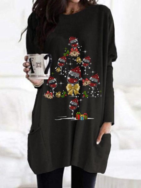 

Crew Neck Casual Printed Shirts & Tops, Black, T-Shirts