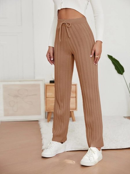 

Plain Yarn/Wool Yarn Pants, Khaki, Pants