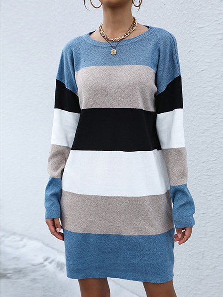 

Vintage Casual Sporty Wool-Mix Fabric Crew Neck Sweater, Blue, Sweaters