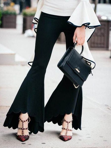 

Vintage Flare Leg Long Pants, Black, Flared Pants