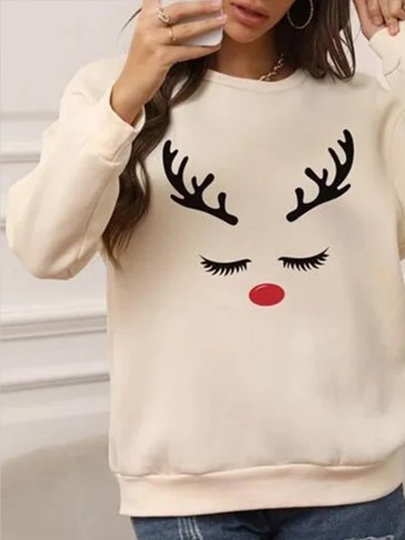 

Cartoon Crew Neck Cute Sweatshirts & Hoodies, Apricot, Sweatshirts & Hoodies