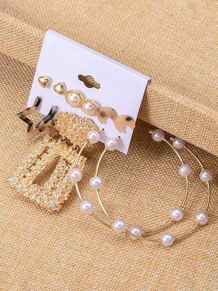 

Elegant Pearl Alloy Earrings 6PCS, As picture, Earrings