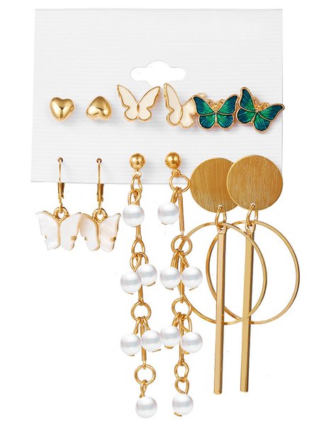 

Elegant Butterfly Pearl Alloy Earrings 6 Piece Set, As picture, Earrings