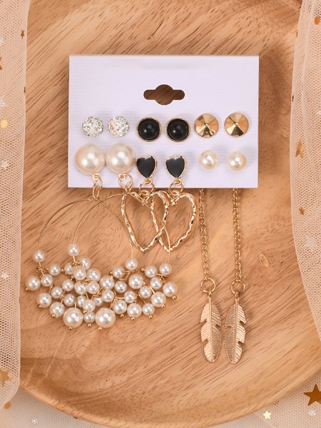 Elegant Simple Pearl Rhinestone Alloy Earrings 6PCS, As picture, Earrings